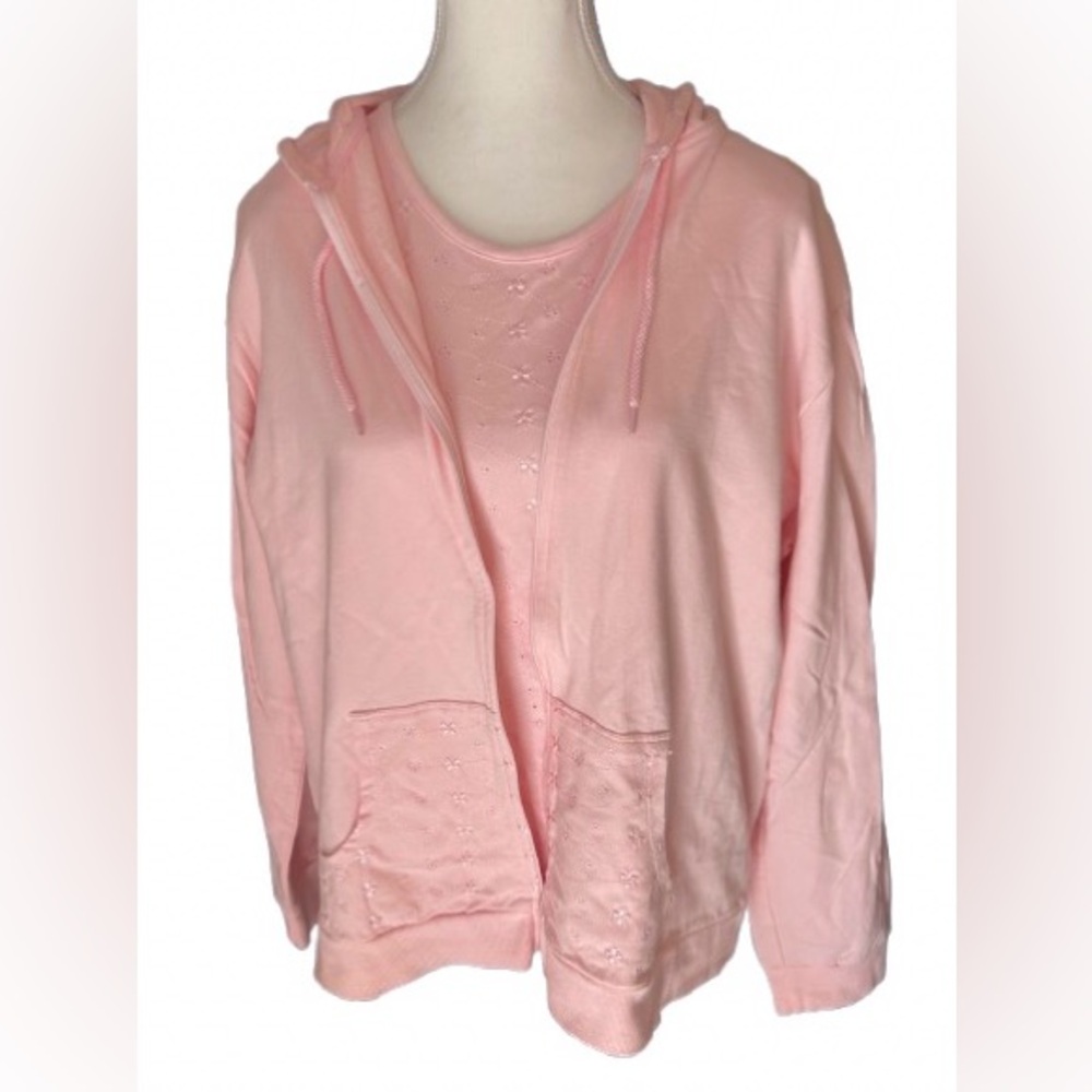 2-PC Hoodie Shirt Sport Saavy Pink Vintage Cotton Tee Tshirt Sweatshirt Floral